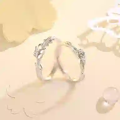 七度 麦穗玫瑰众设计森系轻奢高级感可调节 戒指 男女同款情侣款