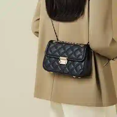 红蜻蜓 学院风女学生包包气质百搭经典小香风菱格五金链条自动扣 牛皮 斜挎包单肩包 常规 女款 银色/米白色/黑色