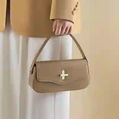 红蜻蜓 包包女潮流百搭腋下包 牛剖层皮革拼超细纤维合成革时尚休闲单肩包通勤  女大学生时尚包 女款 卡其色 小号