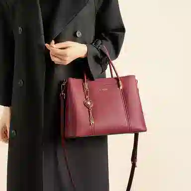 红蜻蜓 高端大气时尚潮流百搭通勤精致优雅结婚包喜庆单肩包 牛皮 斜挎手提包 女款 杏色/红色