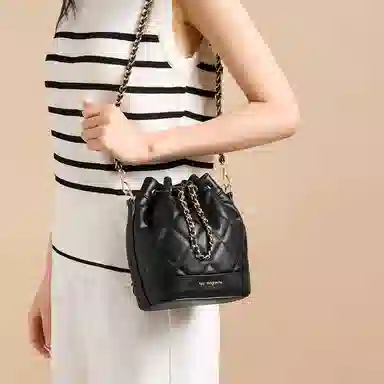 红蜻蜓 小香风链条包高级感百搭精致时尚手提斜挎包双肩包 合成革 单肩包 女款 米白色/黑色