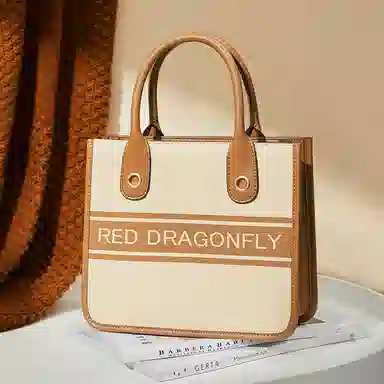 红蜻蜓 复古日常百搭 牛剖层皮革拼超细纤维合成革 手提包 男女同款情侣款 棕色