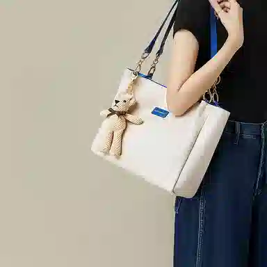 红蜻蜓 学院风撞色 小众高级感百搭实用上学通勤 牛皮 手提包单肩包 常规 女款 米白色