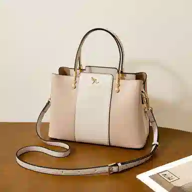 红蜻蜓 高级感经典百搭时尚气质 牛皮 单肩手提包 女款 米白色/宝蓝色