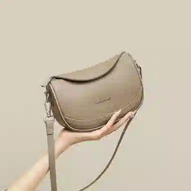 红蜻蜓 时尚简约百搭荔枝纹小众通勤 牛皮 斜挎包 女款 大象灰