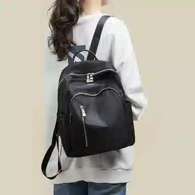 红蜻蜓 旅行背包大容量双肩包休闲女式双肩包 织物配超纤 女款 黑色