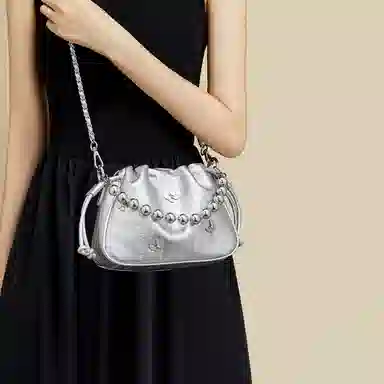 红蜻蜓 校园风时尚学生包高级感金属质感时尚百搭洋气高街风 牛皮 斜挎包 常规 女款 银色