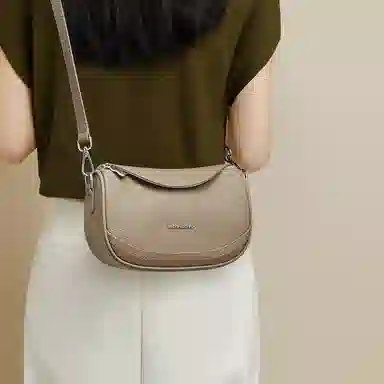 红蜻蜓 时尚简约百搭荔枝纹小众通勤 牛皮 斜挎包 女款 大象灰