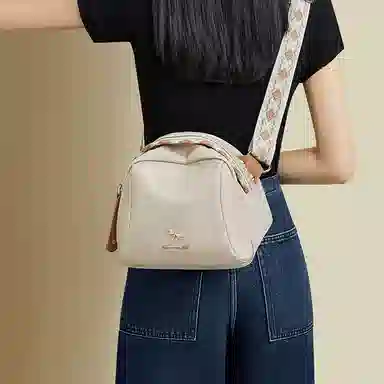 红蜻蜓 时尚简约潮流便携通勤百搭 织物 斜挎包 女款 经典黑色/奶茶色