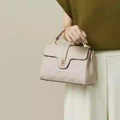 红蜻蜓 时尚百搭小众设计通勤休闲 牛剖层皮革 斜挎手提包 常规 女款 奶茶色