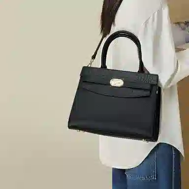 红蜻蜓 高档简约时尚潮流百搭 牛皮 手提包 男女同款情侣款 黑色