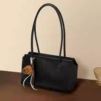 红蜻蜓 韩系简约风可爱泰迪挂饰点缀日常通勤慵懒风实用百搭款 牛皮 托特包单肩包 女款 棕色/黑色/咖啡色