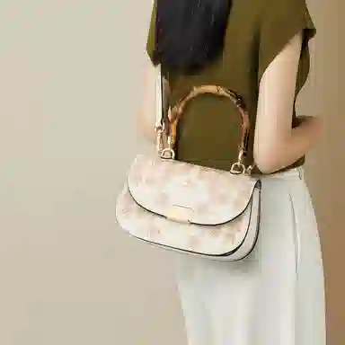 红蜻蜓 国风刺绣时尚设计经典高级感 牛皮 斜挎手提包 女款 米白