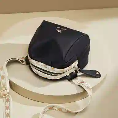 红蜻蜓 时尚简约潮流便携通勤百搭 织物 斜挎包 女款 经典黑色/奶茶色