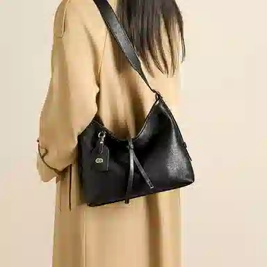 红蜻蜓 复古简约实用经典百搭气质 牛皮拼合成革 腋下单肩包 女款 黑色/棕色