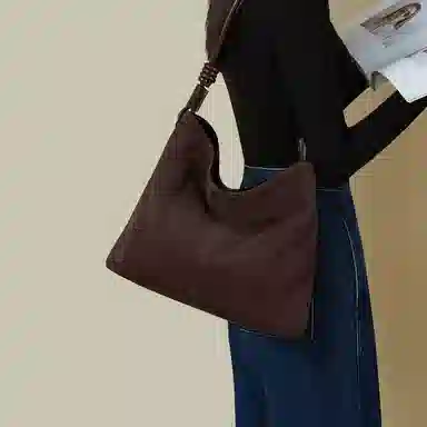 红蜻蜓 复古质感休闲简约日常通勤时尚百搭 超纤合成革 手提单肩包 女款 咖啡色