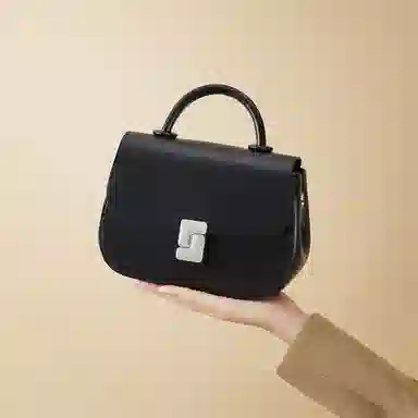 红蜻蜓 经典时尚斜挎包包秋冬百搭少女包 牛皮 高级感单肩包复古豆腐包腋下包轻便休闲通勤小方包 小号 女款 黑色/咖啡色