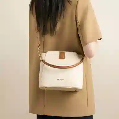 红蜻蜓 经典小香风时尚百搭小众设计气质日常通勤 牛皮 单肩斜挎手提包 常规 女款 棕米白