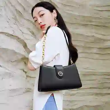 红蜻蜓 经典通勤简约百搭款 牛皮 链条腋下包单肩包 女款 黑色