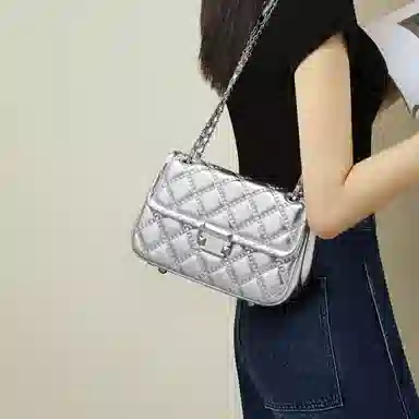 红蜻蜓 学院风女学生包包气质百搭经典小香风菱格五金链条自动扣 牛皮 斜挎包单肩包 常规 女款 银色/米白色/黑色