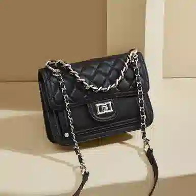 红蜻蜓 链条菱格 头层小牛皮 单肩手提包 中号 男女同款情侣款 米白色