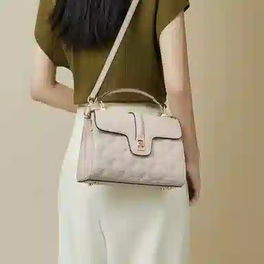 红蜻蜓 时尚百搭小众设计通勤休闲 牛剖层皮革 斜挎手提包 常规 女款 奶茶色