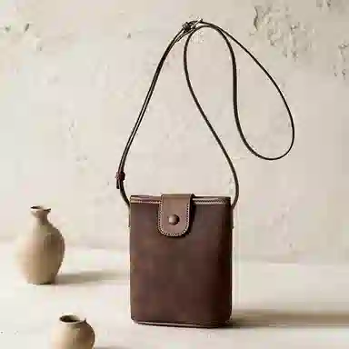 红蜻蜓 复古磨砂百搭通勤水桶包 合成革 斜挎单肩包 常规 女款 咖啡色