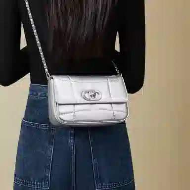 红蜻蜓 设计精致时尚潮流百搭小众高级感 牛皮 斜挎包 女款 银色