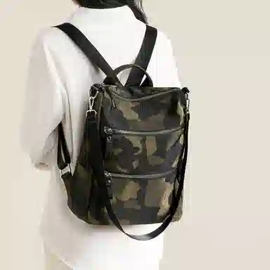 红蜻蜓 轻便旅行可装笔记本大容量多功能 织物 书包双肩包 常规 男女同款情侣款 黑色/咖啡色