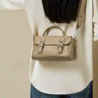 红蜻蜓 小众设计时尚简约高级感通勤百搭亮面打容量 牛皮 斜挎包 常规 杏色