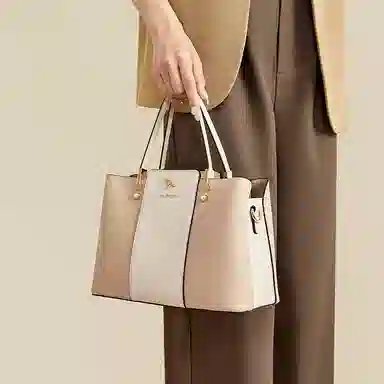 红蜻蜓 高级感经典百搭时尚气质 牛皮 单肩手提包 女款 米白色/宝蓝色