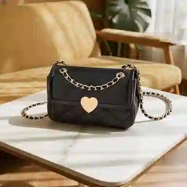 红蜻蜓 爱心设计通勤日常百搭气质小众设计 合成革 单肩包 常规 女款 黑色/咖啡色