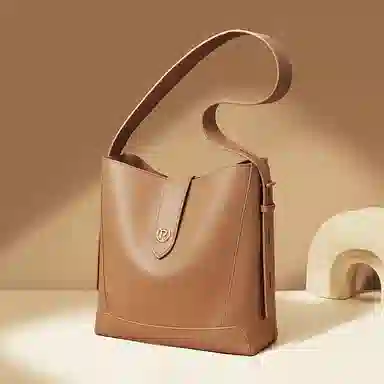 红蜻蜓 大容量休闲上班通勤 牛皮 水桶包斜挎单肩手提包 中号 女款 咖啡色