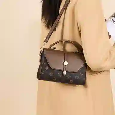 红蜻蜓 经典复古设计妈妈包老花满印时尚百搭包通勤 超细纤维合成革 手提包斜挎包 常规 女款 浅咖啡色