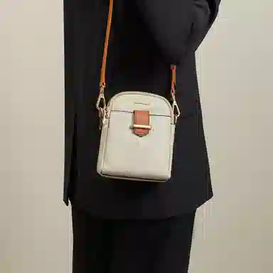 红蜻蜓 时尚百搭可拆卸肩带 头层牛皮配超纤合成革 斜挎单肩包 女款 浅卡其