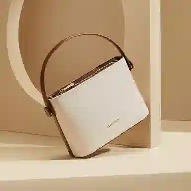 红蜻蜓 简约时尚设计高级感通勤小众通勤包 牛皮拼超细纤维合成革 手提包单肩包斜挎包 中号 女款 米白色/黑色