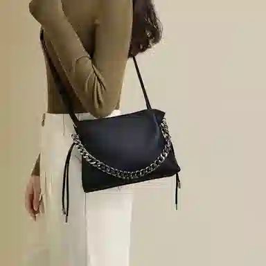 红蜻蜓 高级通勤百搭 二层牛皮 斜挎包 常规 女款 奶杏色/黑色