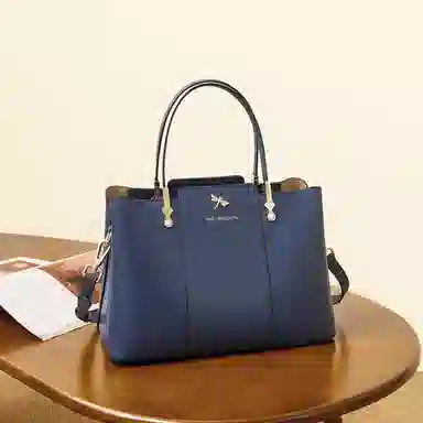 红蜻蜓 高级感经典百搭时尚气质 牛皮 单肩手提包 女款 米白色/宝蓝色