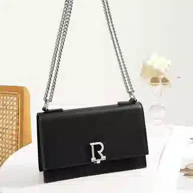 红蜻蜓 经典休闲风简约风商务斜挎包腋下包时尚链条手提包 牛剖层皮革 单肩包 常规 女款 黑色