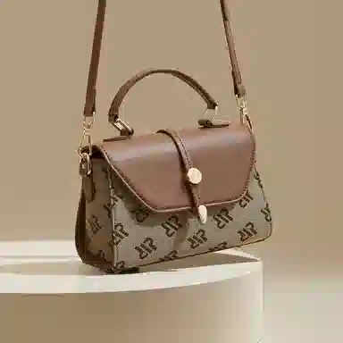 红蜻蜓 经典复古设计妈妈包老花满印时尚百搭包通勤 超细纤维合成革 手提包斜挎包 常规 女款 浅咖啡色