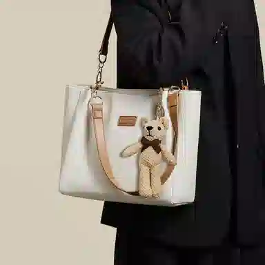 红蜻蜓 学院风撞色 小众高级感百搭实用上学通勤 牛皮 手提包单肩包 常规 女款 米白色