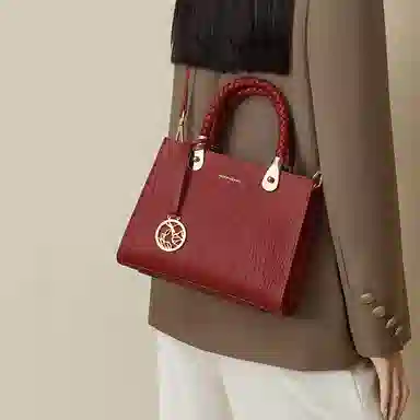 红蜻蜓 高级感气质通勤百搭款 牛皮 手提包斜挎包 女款 蓝色/黑色