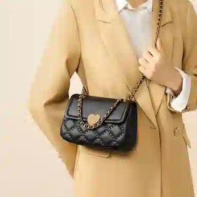 红蜻蜓 爱心设计通勤日常百搭气质小众设计 合成革 单肩包 常规 女款 黑色/咖啡色