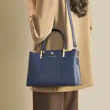 红蜻蜓 高级感经典百搭时尚气质 牛皮 单肩手提包 女款 米白色/宝蓝色