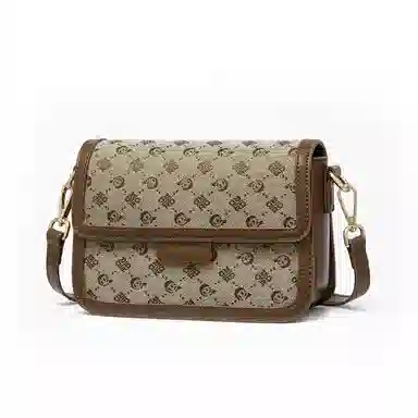 红蜻蜓 时尚小众百搭潮流高级感印花休闲感 织物拼超细纤维合成革 斜挎包 女款 咖啡色