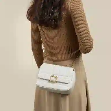 红蜻蜓 磁扣开合简约 牛皮拼超纤合成革 斜挎单肩包  女款 白色