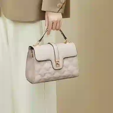 红蜻蜓 时尚百搭小众设计通勤休闲 牛剖层皮革 斜挎手提包 常规 女款 奶茶色