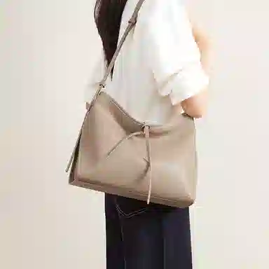 红蜻蜓 慵懒风时尚简约高级感 合成革 腋下单肩包 常规 女款 气质灰/米白色