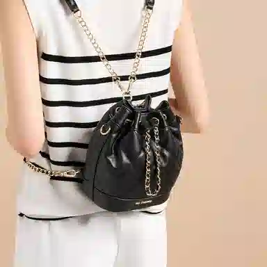 红蜻蜓 小香风链条包高级感百搭精致时尚手提斜挎包双肩包 合成革 单肩包 女款 米白色/黑色