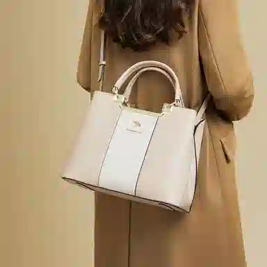 红蜻蜓 经典妈妈包复古简约设计通勤实用大容量拉链开合 牛皮 单肩包斜挎包手提包 常规 女款 米白色